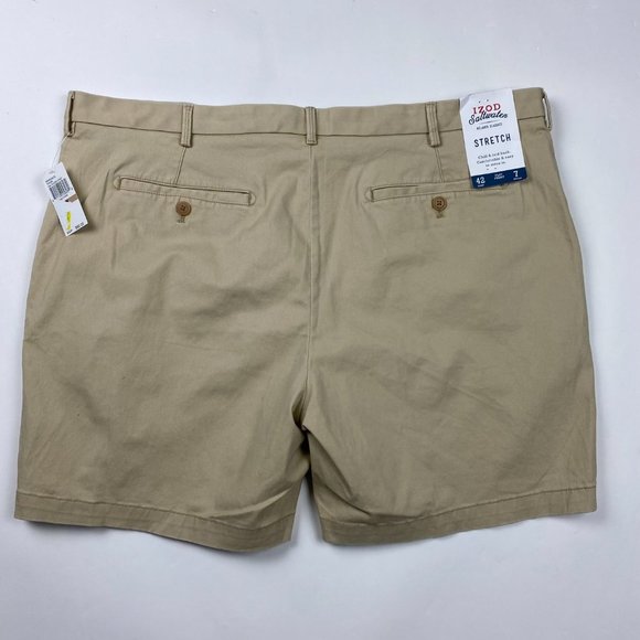 NEW Izod Saltwater Stretch Shorts Mens 42 Stretch 7" Flat Front Tan Chino - Picture 2 of 11